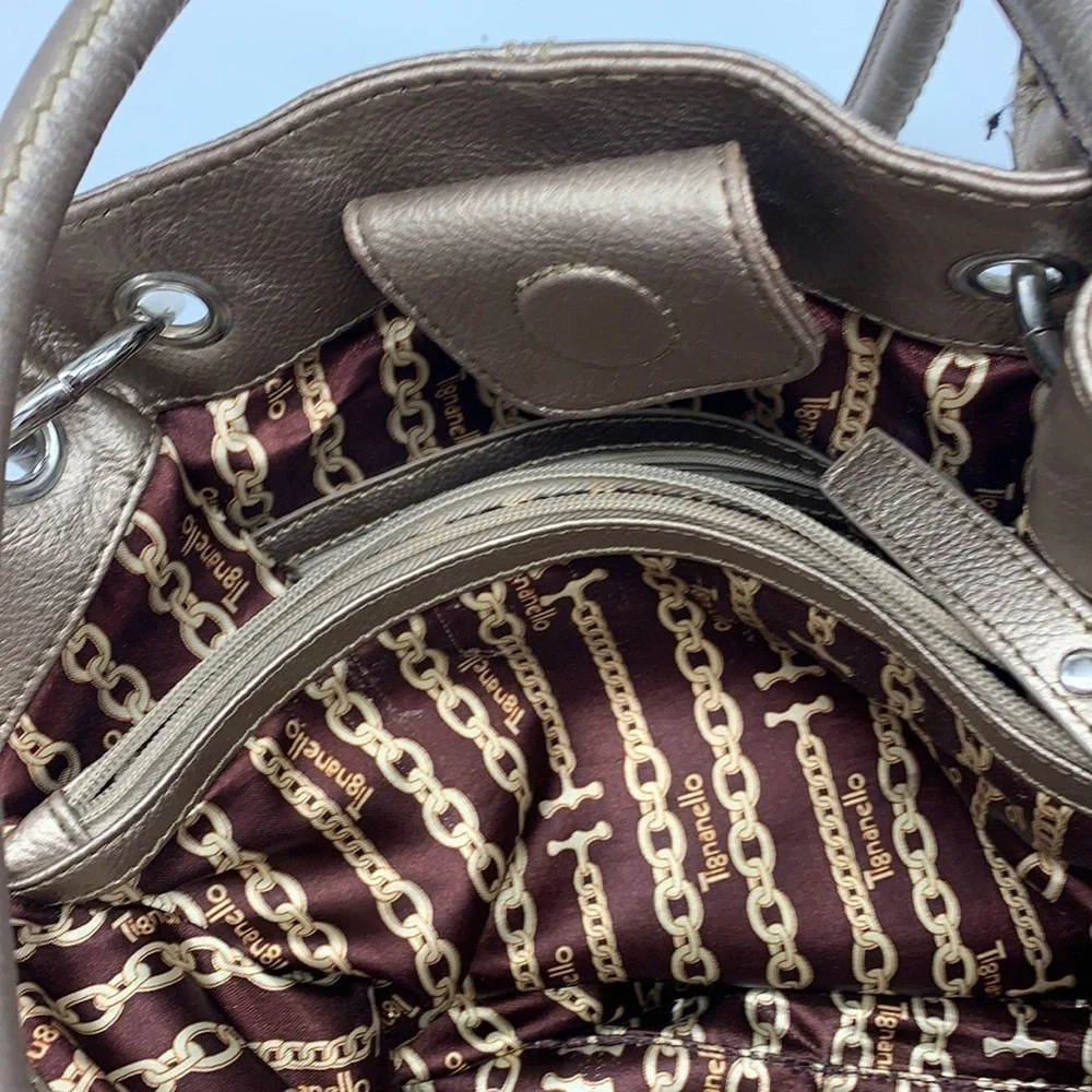 Tignanello gold leather hobo bag